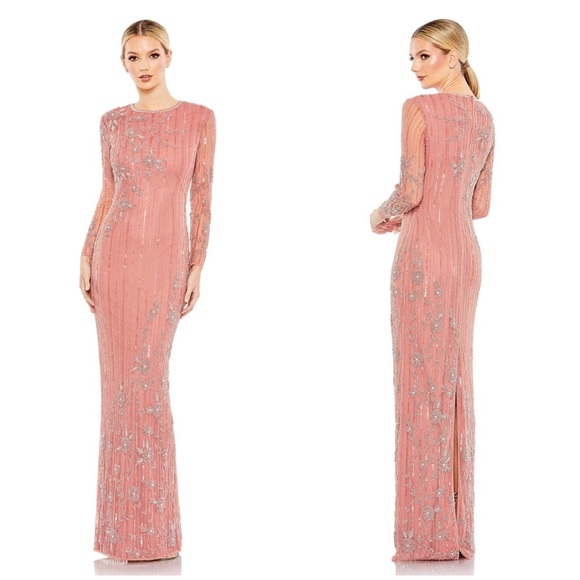 Mac Duggal Pink and Silver Embellished Gown - Picture 1 of 14